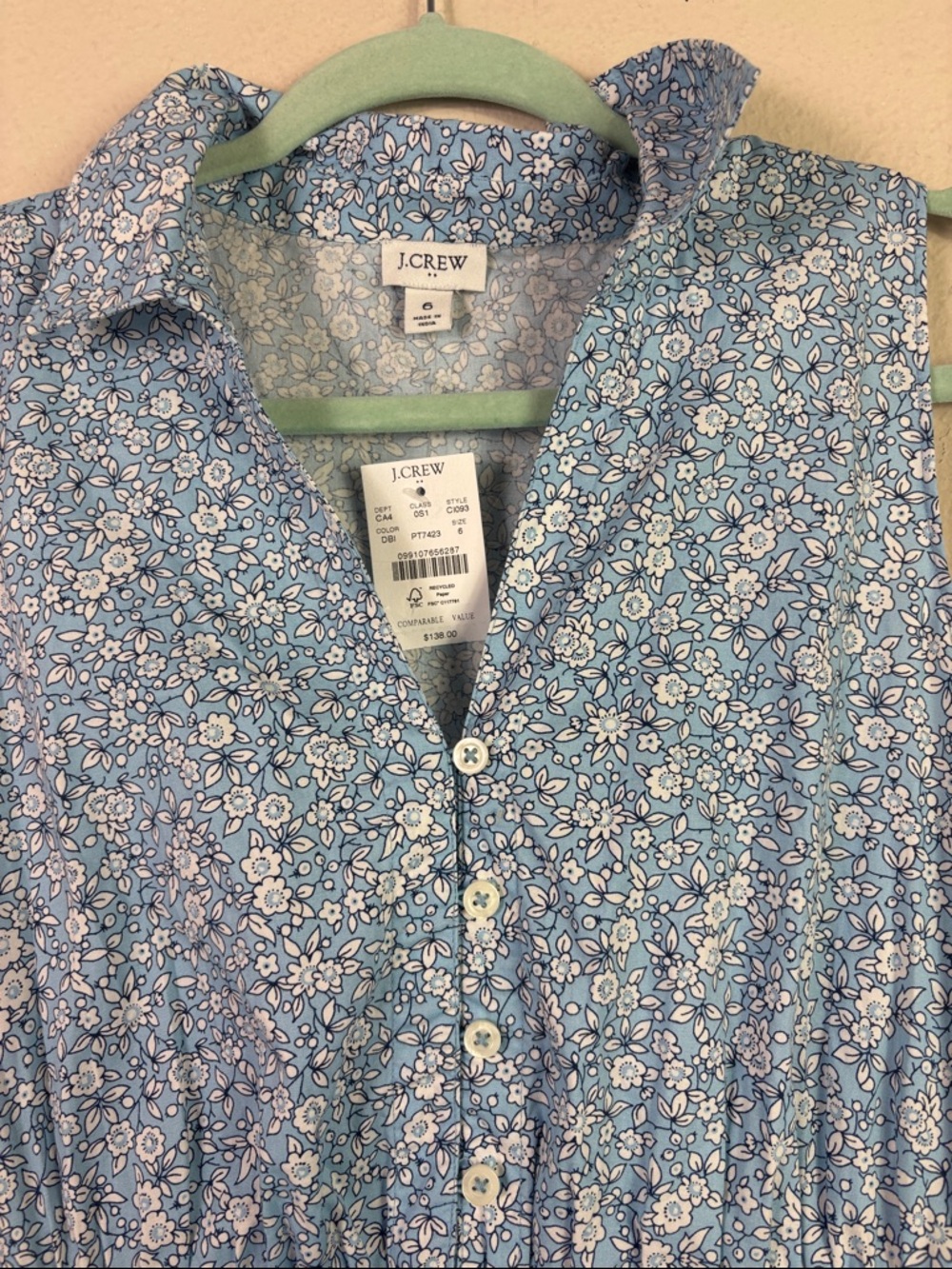 NWT J. Crew Printed collared midi floral dress in daydream blue ivory size 6 - Picture 7 of 11